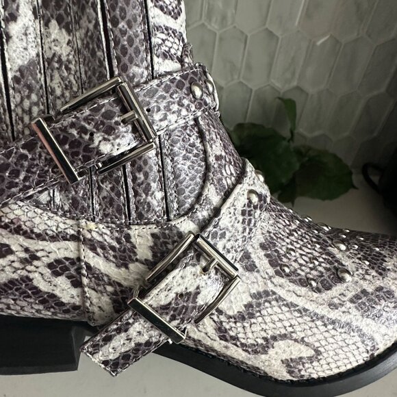 Snake Print Ankle Boots With Studded Straps & Buckles By Jane And The Shoe - Picture 9 of 11